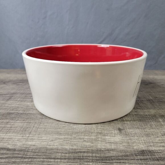 Rae Dunn Artisan Collection Ceramic White‎ & Red Deck the Paws Dog Bowl - Picture 2 of 6